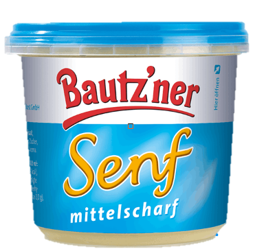 Bautzner mittelscharfer Senf im 200ml Becher mit blauem Deckel