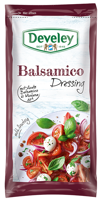 Balsamico Dressing im Portionsbeutel, 75ml zum mitnehmen, passt zu Avocado, Tomate-Mozzarella, Salat und Grillgemüse