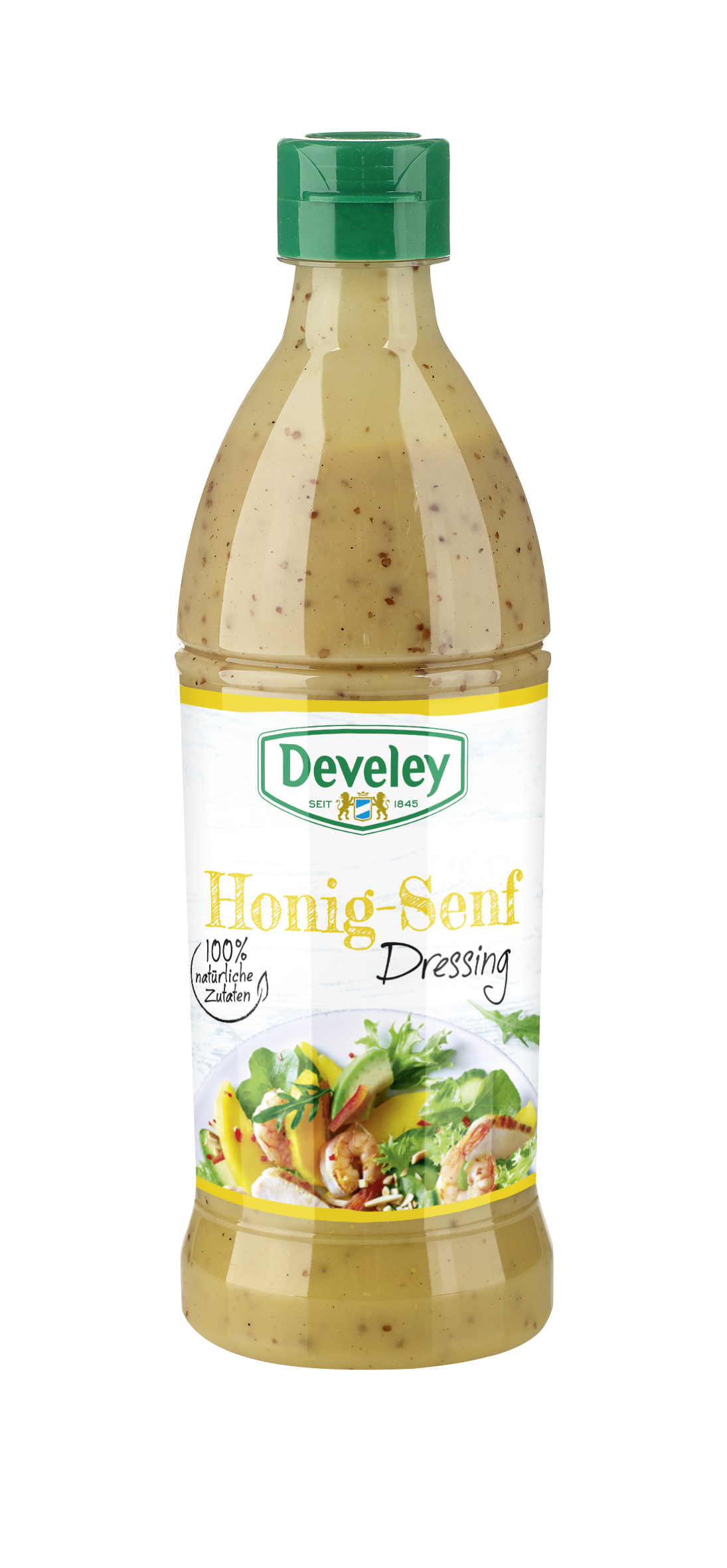 Honig-Senf Dressing in der Plastikflasche, 500ml zum mitnehmen, passt zu Ofenkartoffel, Salat und Grillgemüse, vegetarisch, glutenfrei