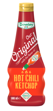 Our Original Hot Chili Ketchup in der 500ml Squeeze-Flasche, Tomaten Ketchup, vegetarisch, vegan, scharf. tabasco, chili soße