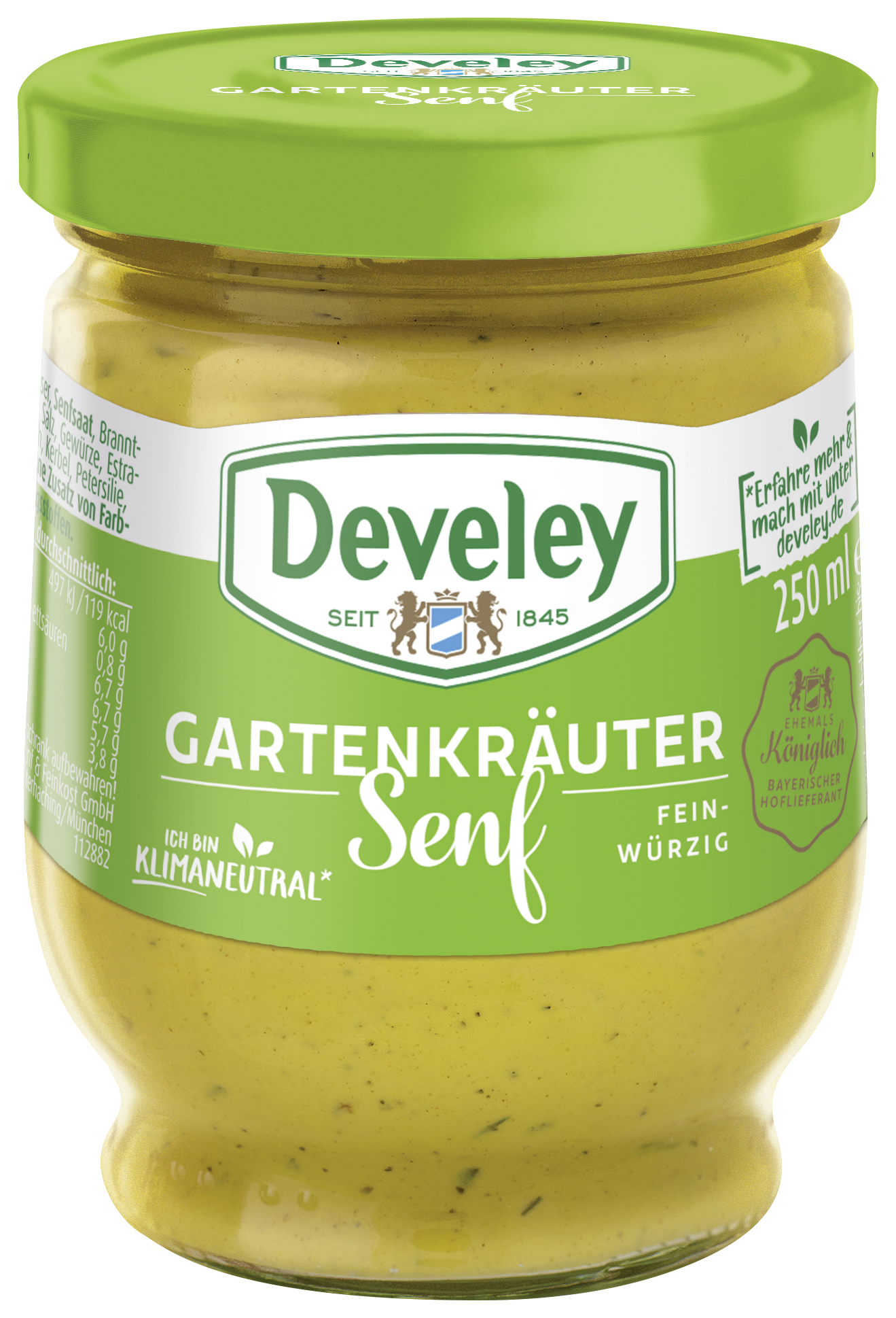 Gartenkräuter Senf im 250ml Glas von Develey, Kräuter & würzig, vegan. vegetarisch