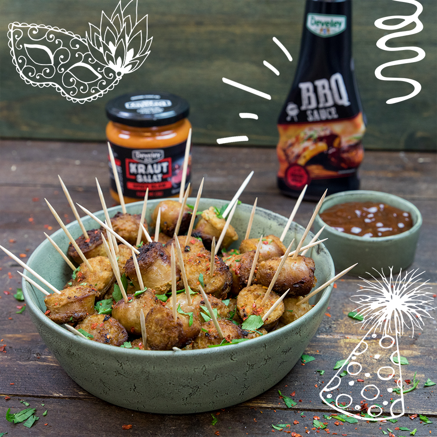 Rezept, Gericht von Develey: Saussage Bites in Weiswein mit BBQ Sauce
